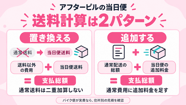 アフターピルの即日配送は配送エリアに応じて特別送料が別途上乗せされる