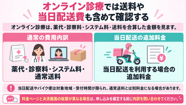 オンライン診療の総額と当日配送費